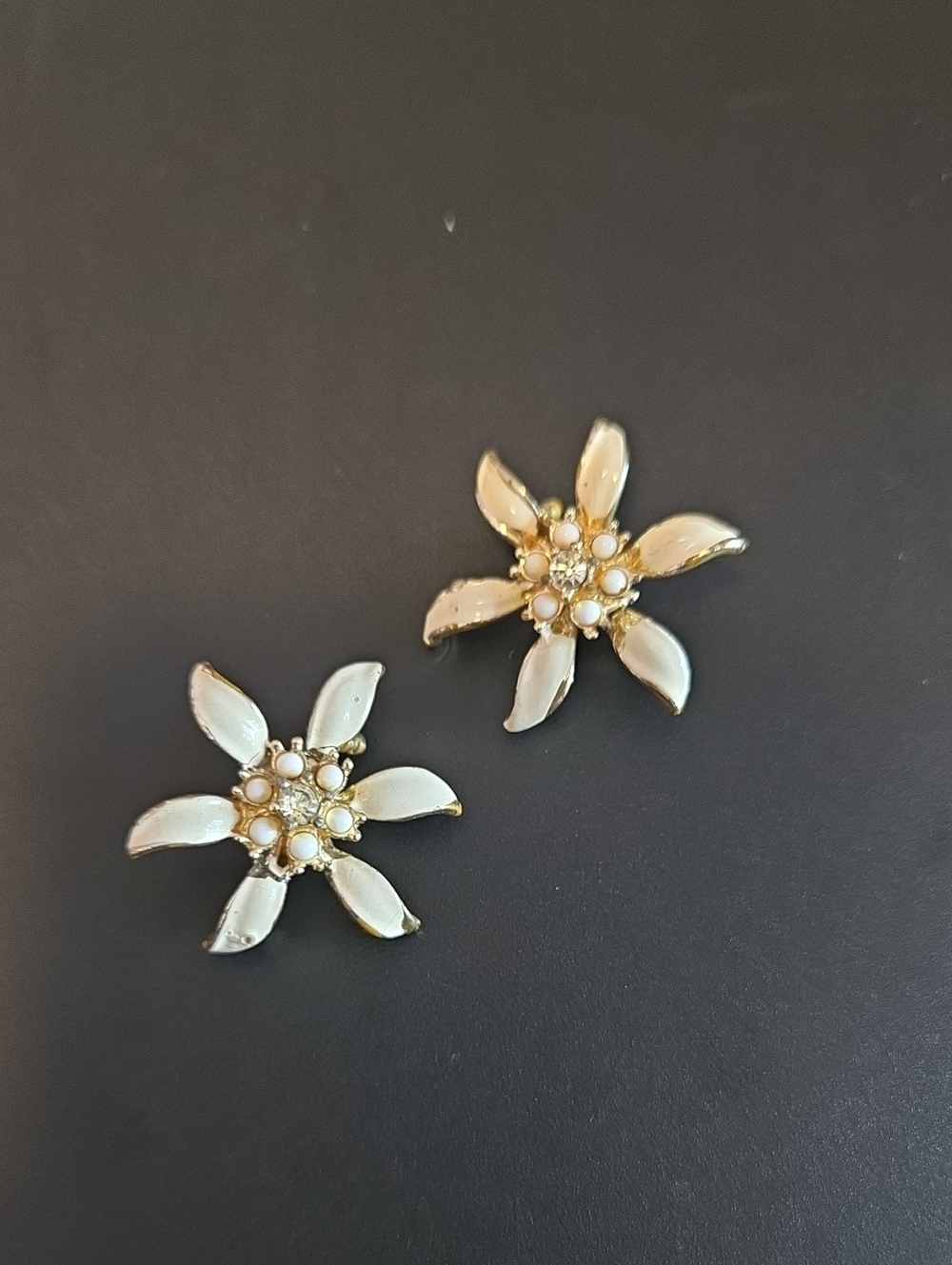 Gold Tone and White Flower Petal Pins